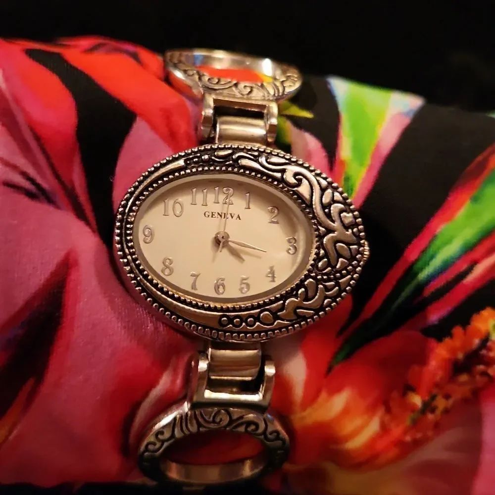 Geneva Oval Watch Religious Bangle Cuff